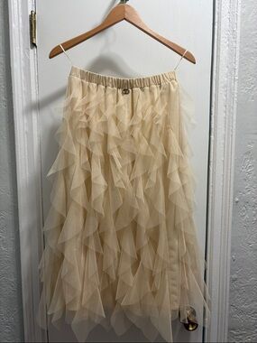 TWINSET Beige Layered Ruffle Midi Skirt with Crystals